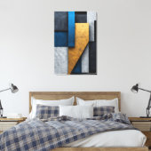 Blauw, Goud en Beton Canvas Afdruk (Insitu (Slaapkamer))