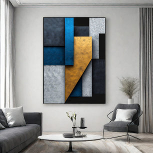 Blauw, Goud en Beton Poster