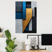 Blauw, Goud en Beton Poster (Thuiskantoor)