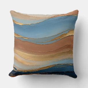Blauw goud en brons penseelstreken kussen