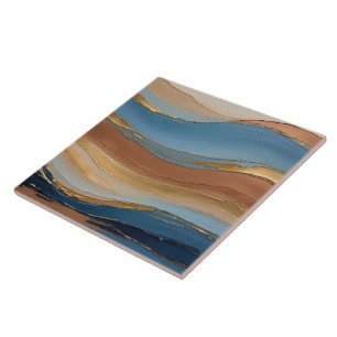 Blauw goud en bronzen penseelstreken tegeltje