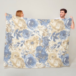 Blauw Goud en Tan Bloemen Fleece Deken