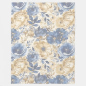 Blauw Goud en Tan Bloemen Fleece Deken (Voorkant)