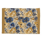 Blauw Goud en Tan Bloemen Standaard Kussensloop (Achterkant)