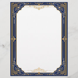 Blauw goud en wit art deco briefhoofd
