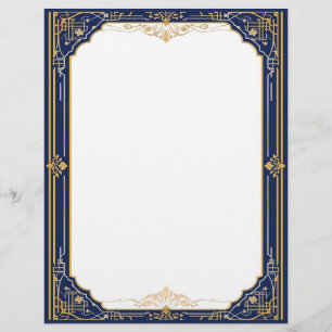 Blauw goud en wit art deco briefhoofd
