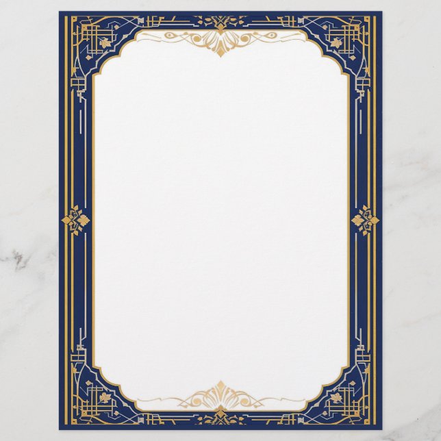 Blauw goud en wit art deco briefhoofd (Voorkant)