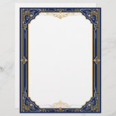 Blauw goud en wit art deco briefhoofd (Voorkant / Achterkant)