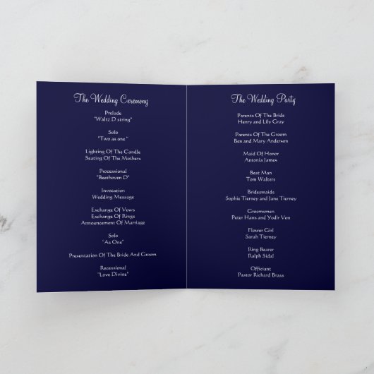 Blauw goud en wit brokaat trouwkaart programma (Binnen)