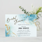 Blauw Goud en Wit Elegante Waterverf Bruid Kaart (Staand voorkant)