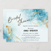 Blauw Goud en Wit Elegante Waterverf Bruid Kaart (Voorkant / Achterkant)