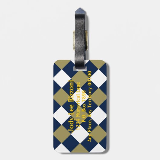 Blauw Goud en Wit-Gecontroleerd Bagagelabel (Achterkant verticaal)