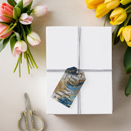 Blauw goud en wit marmer cadeaulabel