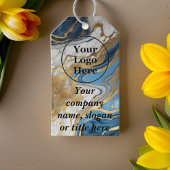 Blauw goud en wit marmer cadeaulabel