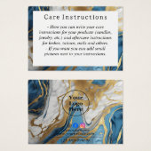 Blauw goud en wit marmer Care Instructie Kaart (Voorkant /achterkant)