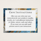 Blauw goud en wit marmer Care Instructie Kaart (Voorkant)