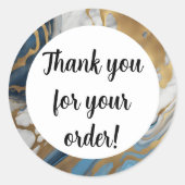 Blauw goud en wit marmer Dank u Ronde Sticker (Voorkant)