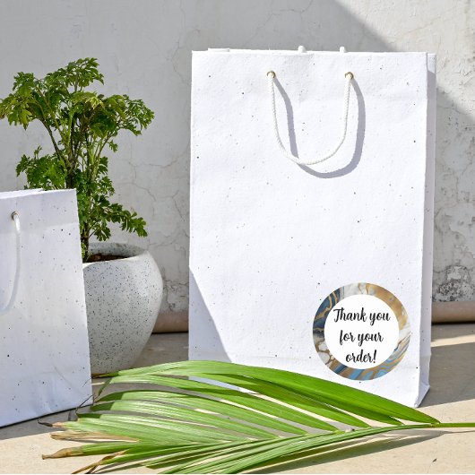 Blauw goud en wit marmer Dank u Ronde Sticker