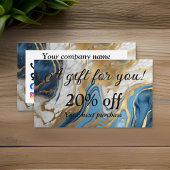 Blauw goud en wit marmer kortingskaartje