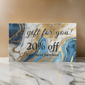 Blauw goud en wit marmer kortingskaartje