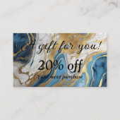 Blauw goud en wit marmer kortingskaartje (Voorkant)