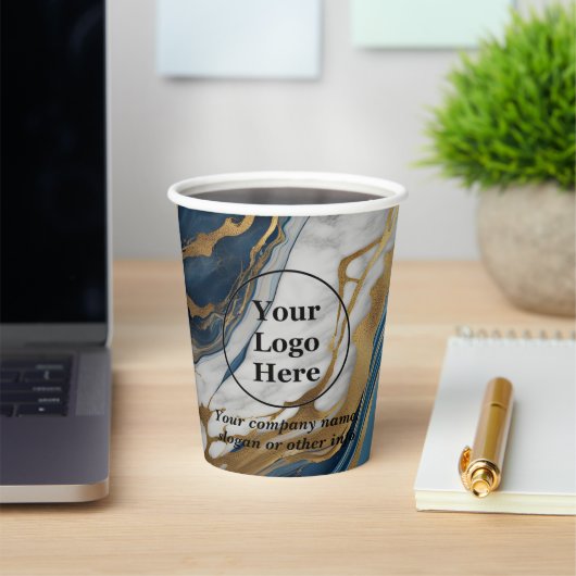 Blauw goud en wit marmer papieren bekers (Insitu)