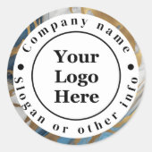 Blauw goud en wit marmer ronde sticker (Voorkant)
