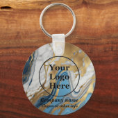 Blauw goud en wit marmer sleutelhanger (Voorkant)