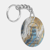 Blauw goud en wit marmer sleutelhanger (Voorkant Links)