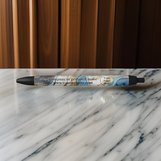 Blauw goud en wit marmer zwarte inkt pen