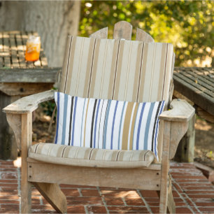 Blauw goud en wit strandstrepen kuststreek buitenkussen