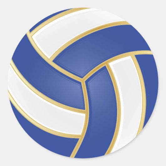 Blauw, Goud en Wit Volleybal Ronde Sticker (Voorkant)