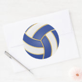Blauw, Goud en Wit Volleybal Ronde Sticker (Envelop)