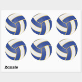 Blauw, Goud en Wit Volleybal Ronde Sticker (Vel)