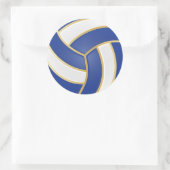 Blauw, Goud en Wit Volleybal Ronde Sticker (Tas)