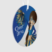 Blauw, goud en witte Cheerleader Girl 📣 Ornament (voorkant)