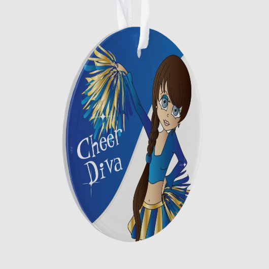 Blauw, goud en witte Cheerleader Girl 📣 Ornament (voorkant)