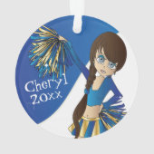 Blauw, goud en witte Cheerleader Girl 📣 Ornament (achterkant)