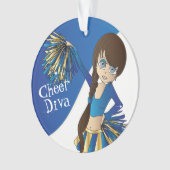 Blauw, goud en witte Cheerleader Girl 📣 Ornament (voorkant)