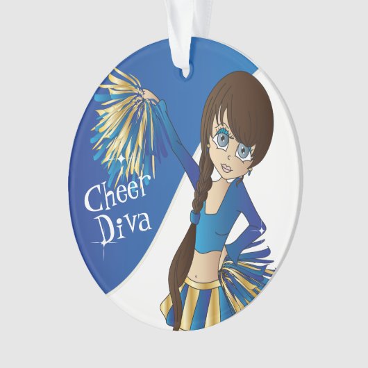 Blauw, goud en witte Cheerleader Girl 📣 Ornament (voorkant)