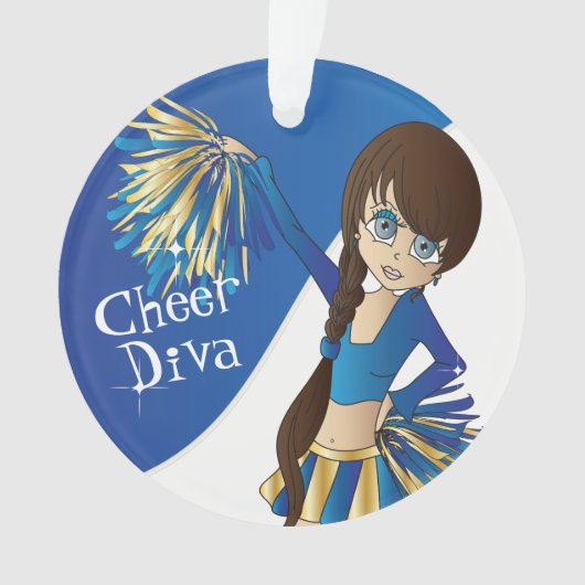 Blauw, goud en witte Cheerleader Girl 📣 Ornament (voorkant)