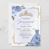 Blauw goud en witte Floral Tiara Quinceañera Kaart (Voorkant)