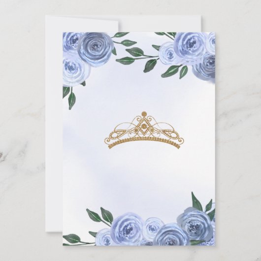 Blauw goud en witte Floral Tiara Quinceañera Kaart (Achterkant)