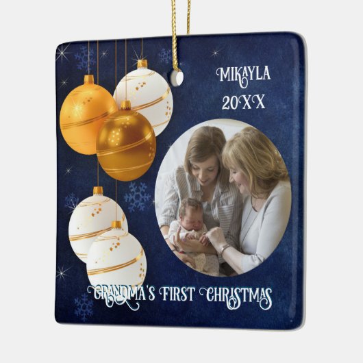 Blauw, goud en witte kerst keramisch ornament (Links)