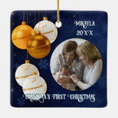 Blauw, goud en witte kerst keramisch ornament (Achterkant)