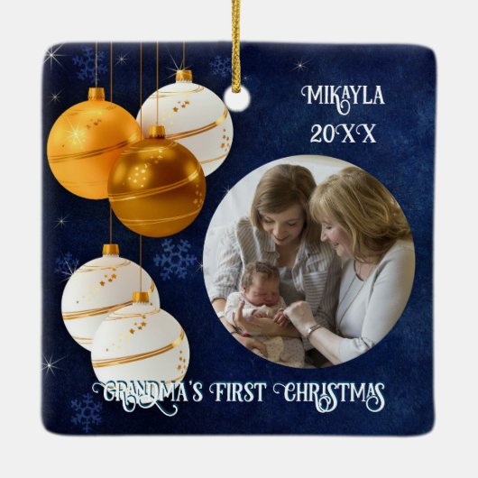 Blauw, goud en witte kerst keramisch ornament (Achterkant)