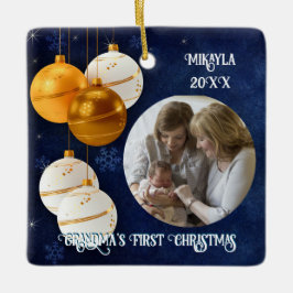 Blauw, goud en witte kerst keramisch ornament