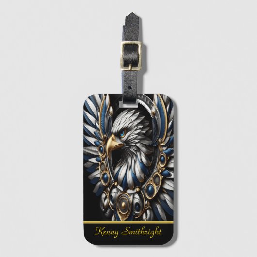 Blauw Goud en Zilveren Adelaar Bagagelabel (Voorkant (verticaal))