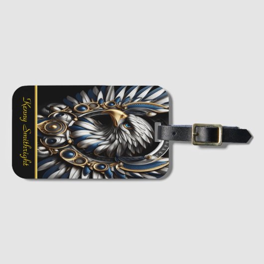 Blauw Goud en Zilveren Adelaar Bagagelabel (Voorkant (horizontaal))