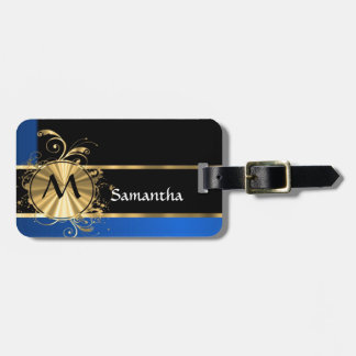 Blauw goud en zwart monogram bagagelabel